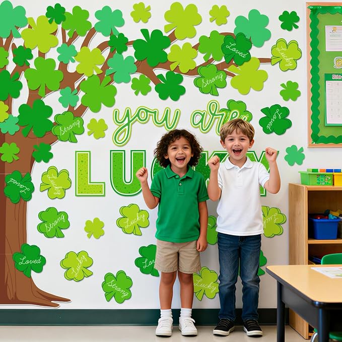 Whaline 99 Pcs St. Patrick's Day Tree Bulletin Board Decoration Green Shamrock