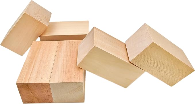 6Pcs Unfinished Basswood Blocks-2x2x4 Inch Rectangular Linden Wood Blocks
