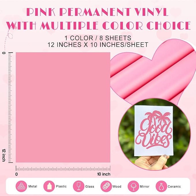 Tintnut Flamingo Pink Permanent Vinyl 8 Sheets 12''x10'' Adhesive Vinyl | Solid