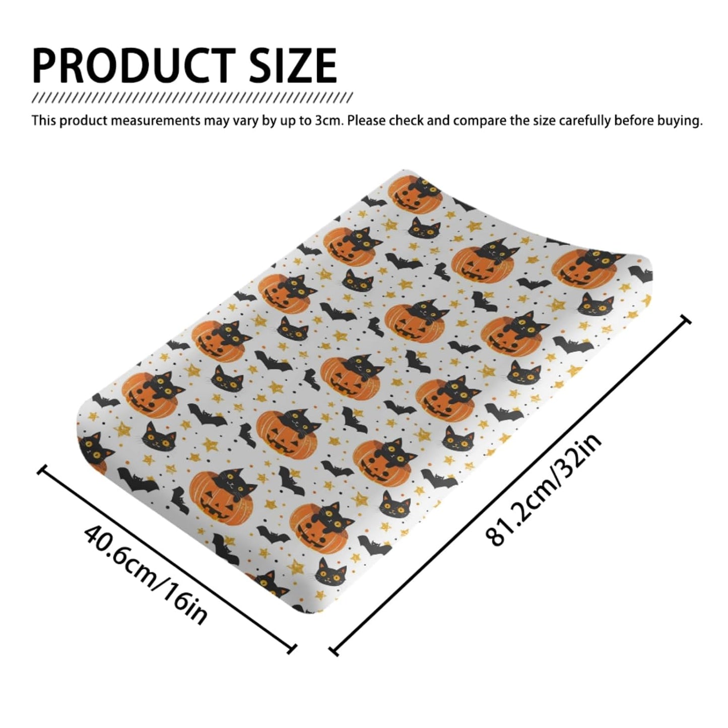 Cute Halloween Pumpkin Cat Bats Stars Pattern Baby Changing Pad Cover, Unisex Fall Winter Holiday Nursery Diaper Changing Table Pad Mat Sheet for Boys Girls-16x32