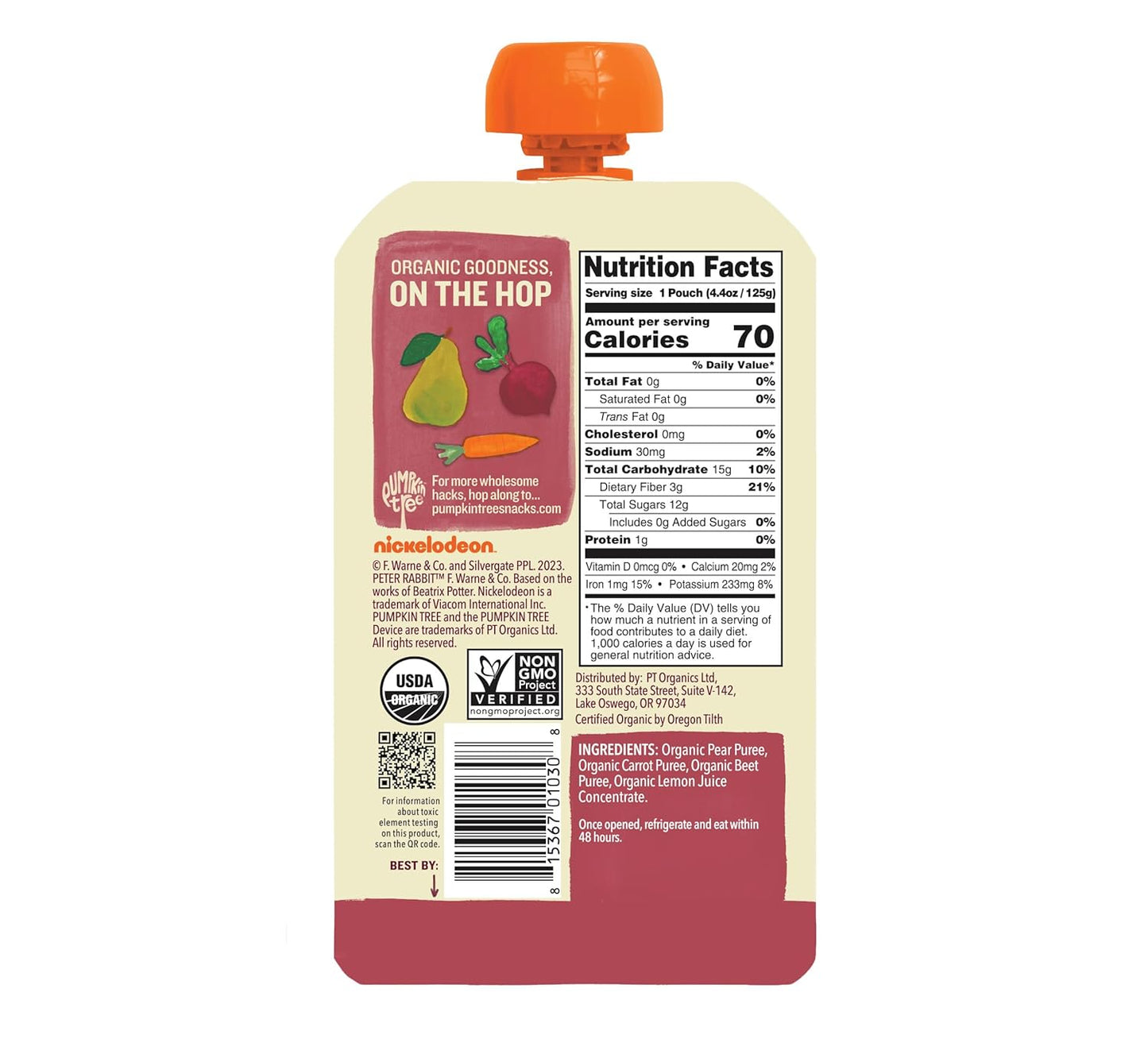 Pumpkin Tree Peter Rabbit Organics Beet, Carrot and Pear, 4.4 Ounce (Pack of 10)