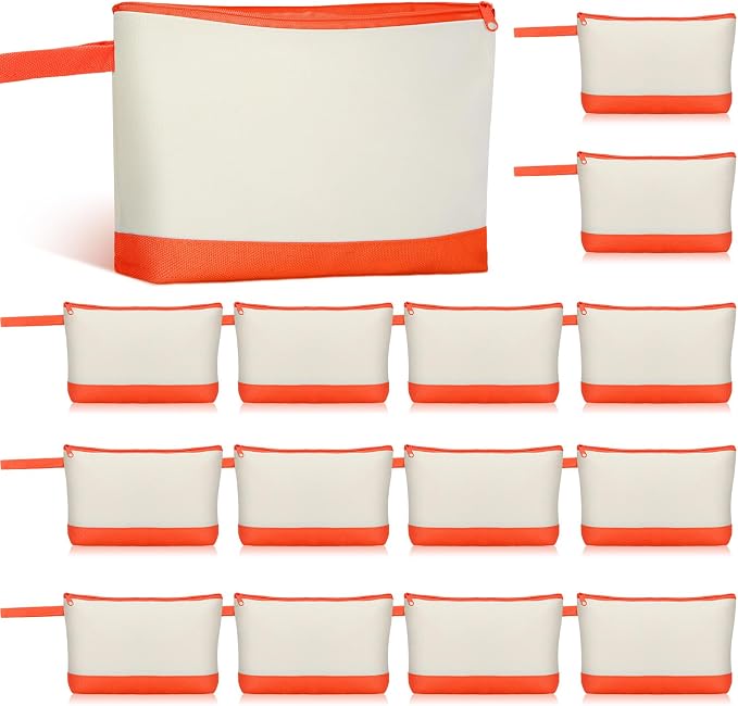 Silkfly 15 Pcs Cotton Canvas Makeup Bags Cosmetic Zipper Bags 10.2 x 5.5 x 2''