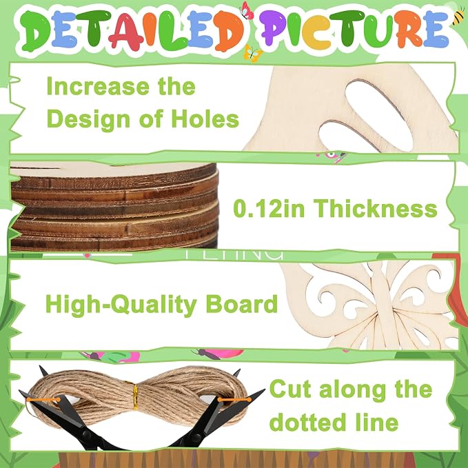 80PCS Unfinished Ornament Wood Crafts, Painting Blank Wooden Cutouts | 8 Styles