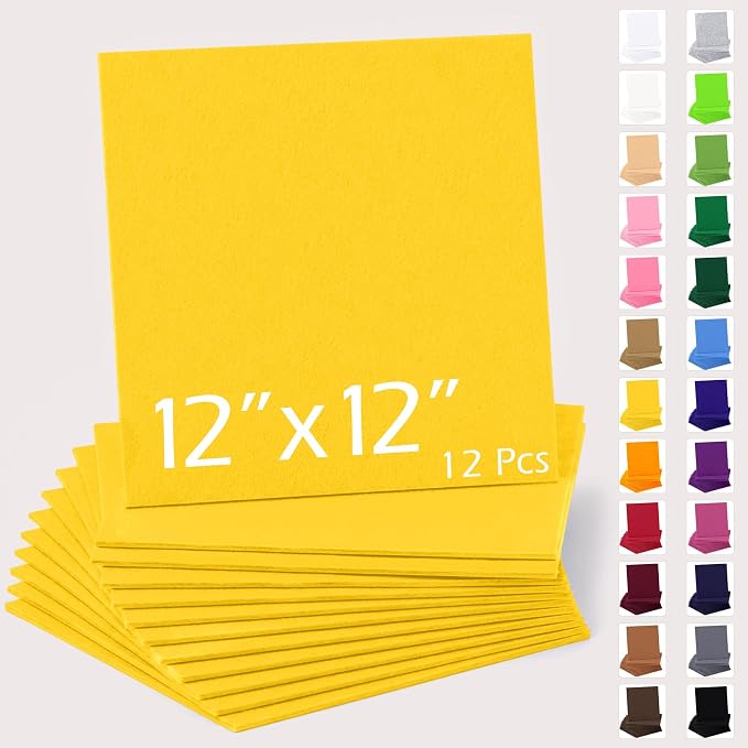 12" x 12" Felt Sheets for Crafts, 2mm Stiff Felt Golden Yellow | 2mm Thick