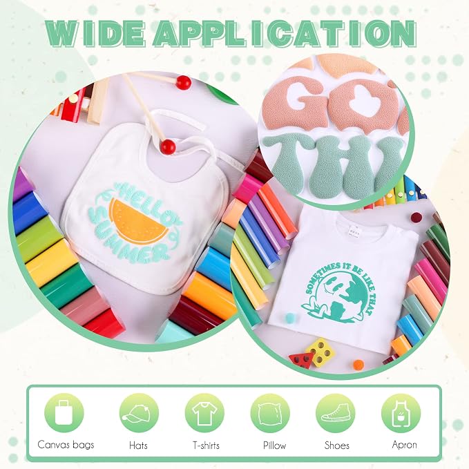 Tintnut Multicolored Puff Heat Transfer Vinyl, easy cut & weed, stretch washable