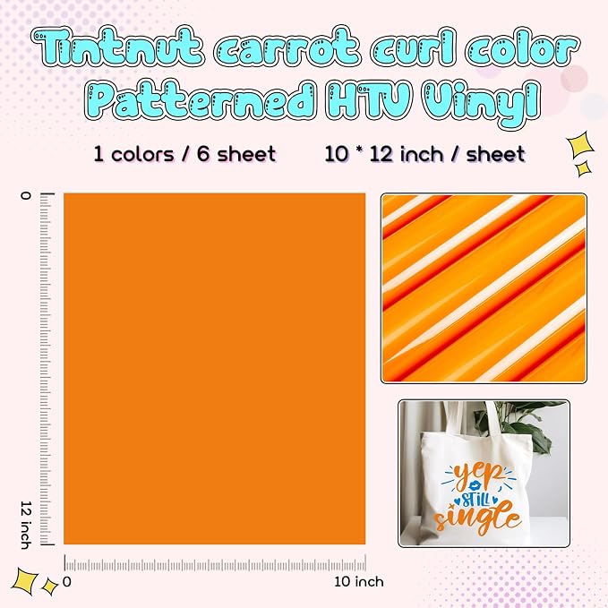 Tintnut Carrot Curl Color Heat Transfer Vinyl, easy cut & weed, stretch washable