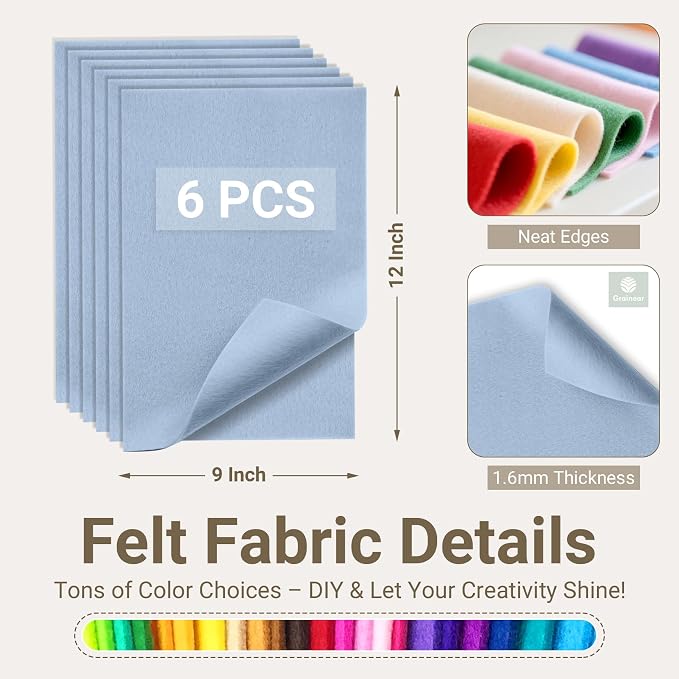 Dusty Blue Soft Felt Sheets for Crafts, 1.6mm Thick, Kids' Crafts, DIY Projects