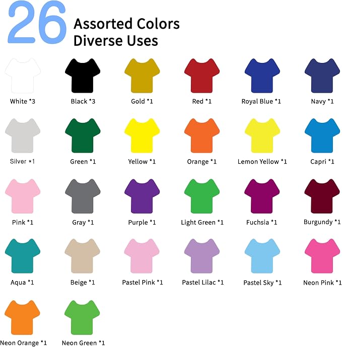 QuuCut HTV Heat Transfer Vinyl Bundle: 30 Pack 12" x 10" Sheets, 26 Assorted