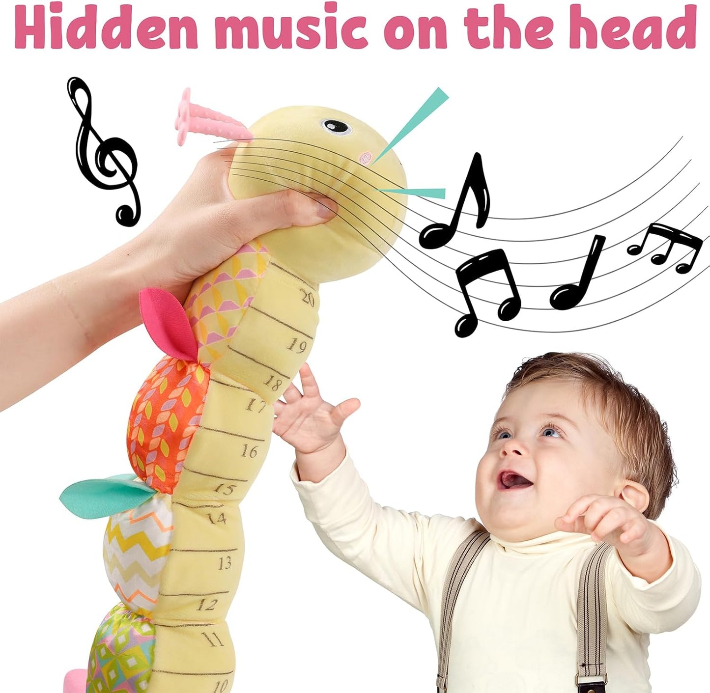 LIGHTDESIRE Baby Toys Musical Caterpillar,Infant Stuffed Animals Toy with Crinkle and Rattles,Soft Sensory Toys with Textures for Tummy Time Newborn Boys Girls 0 3 6 12 Months(Yellow)