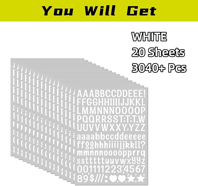 3040Pcs 20 Sheets Small Letter Number Stickers, 0.5inch Colorful Self-Adhesive