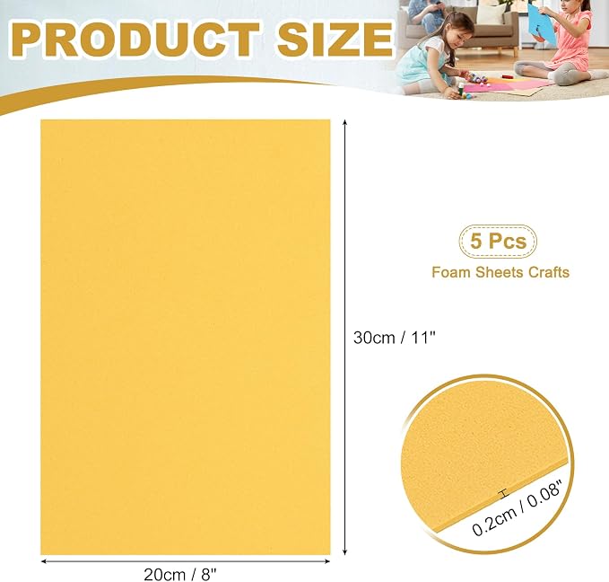 uxcell 5 Pcs Gold EVA A4 Foam Sheets Crafts, 12 x 8 Inch Foam Paper