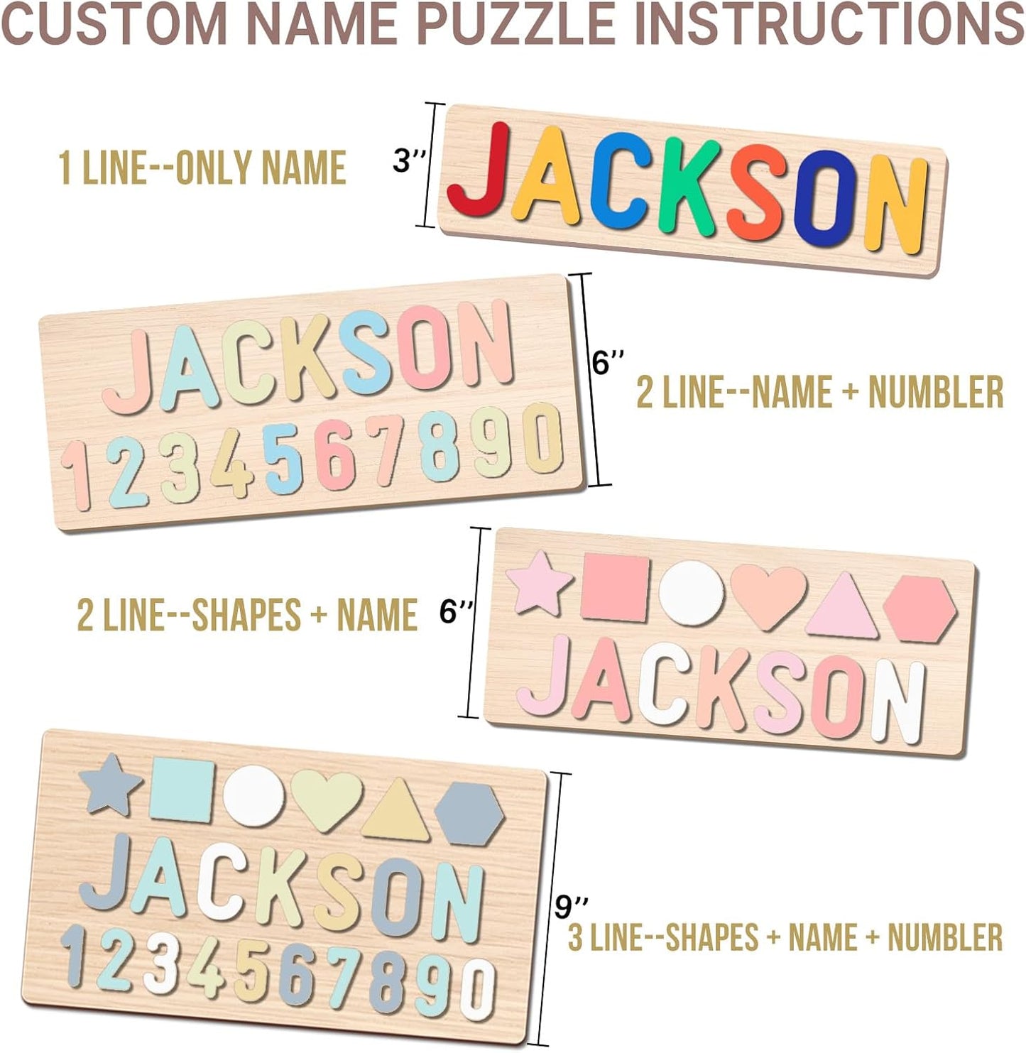 Name Puzzle for Kids Personalized, Custom Wooden Number Puzzles for Toddlers 1-3 with Shape, Personalized Baby Gifts Educational Toys for 1 Year Old Girl Gifts for Birthday Baptism