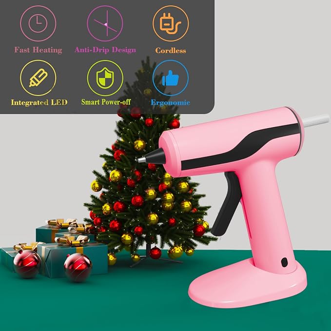 MONVICT Cordless Hot Glue Gun Kit, USB-C Rechargeable Mini Pink Glue Gun