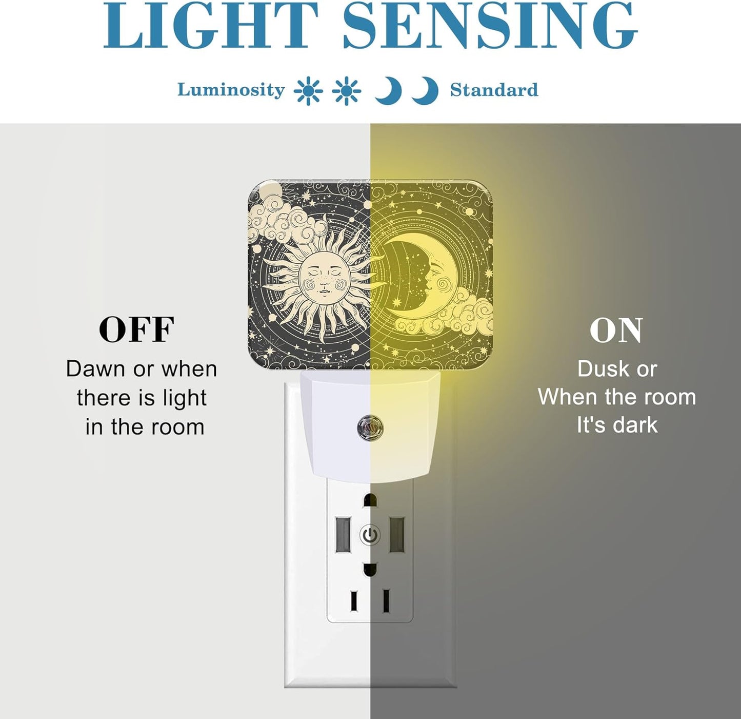 Sun and Moon with Faces Plug in Night Lights, Astrology Nightlight Plug Into Wall Dusk to Dawn Sensor for Kid Girls Boys Women Men Room, Hallway, Kitchen, Bathroom, Stairs Decor