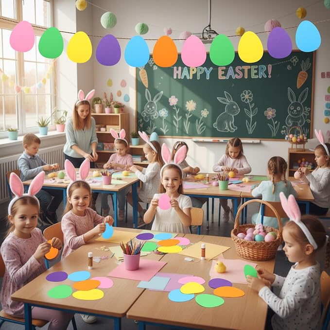 Ireer 48 Pcs Large Foam Easter Egg Cutouts 6 Inch Colorful Bulletin Board Decor