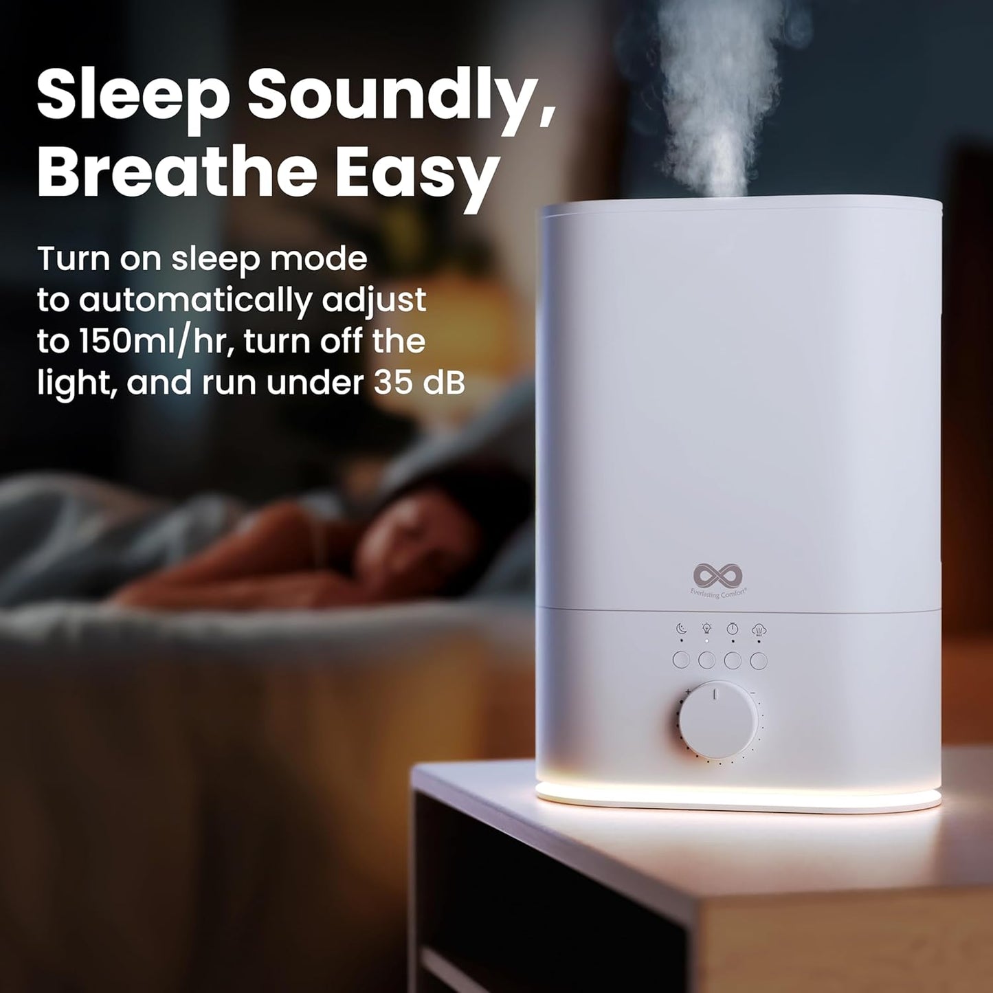 Everlasting Comfort 6L Humidifier Large Room, High Mist Output 50+ HR Runtime Ultrasonic Top Fill Humidifiers for Bedroom, Easy to Use & Clean for Home, Baby Humidifier, Plants, Congestion, Indoor