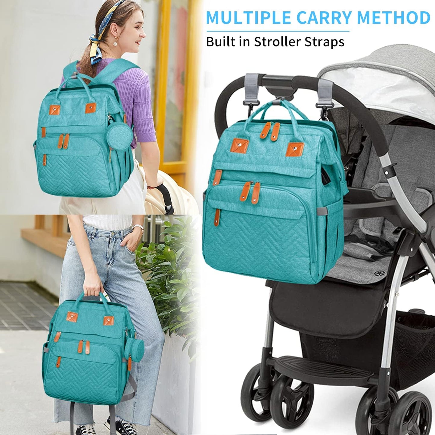 KABAQOO Diaper Bag Backpack with Detachable Changing Station, Large Capacity Baby Diaper Bags for Boys & Girls, Baby Registry Search Stuff & Shower Gifts, Newborn Essentials Must Haves, Lake Blue