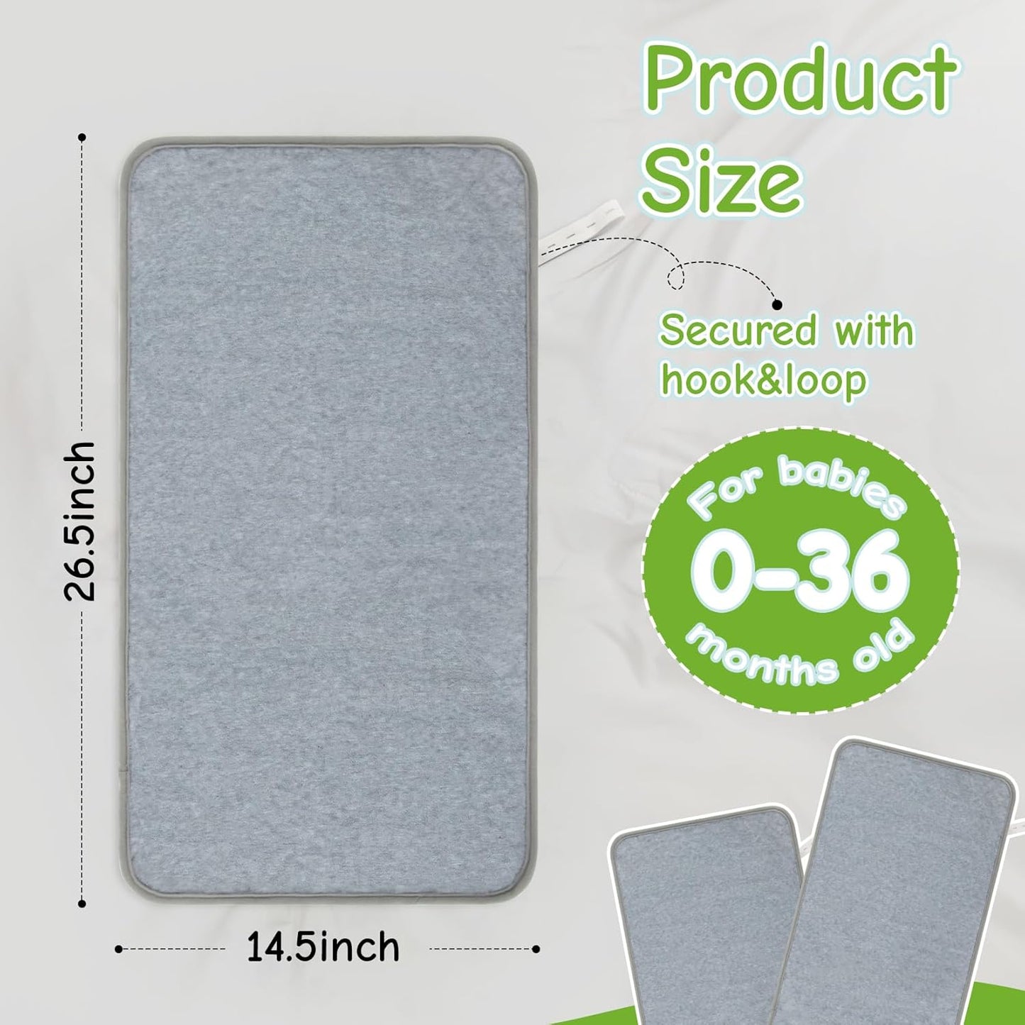 Diaper Changing Pad Liner - 2 Packs 14.5"×26.5" Travel Waterproof Changing Mat Washable,Reusable Washable Liners for Dogs,Diaper Changing Pad for Adults,Table Pad Rectangle Grey