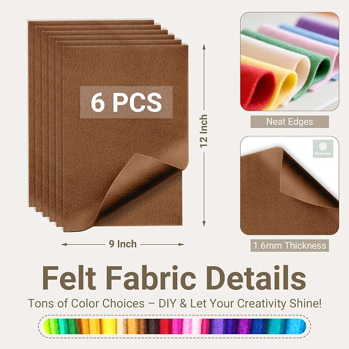 Cognac Soft Felt Sheets for Crafts, 1.6mm Thick, Kids' Crafts, DIY Projects