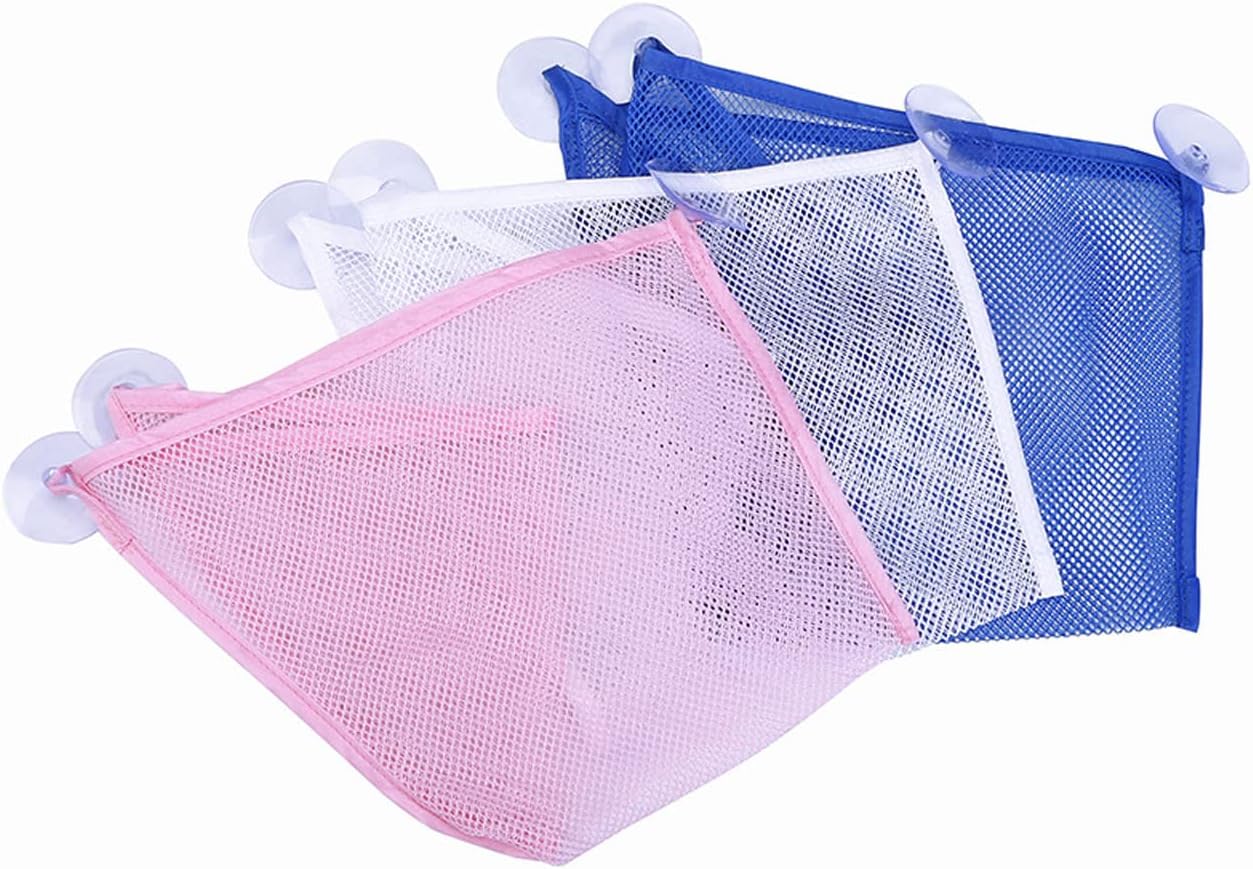 chil Bath Toy Organizer with 3 Strong Suction Cups Mounted Bath/Shower Caddy Storage Solution Bath Toy Storage Net & Bathroom Corner Shower Caddy Bag Bathroom Storage Bag