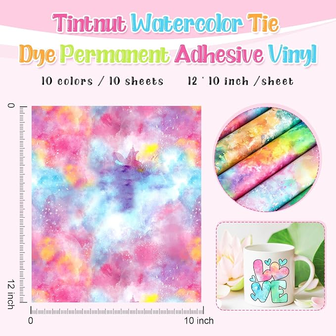 Tintnut Spring Watercolors Permanent Vinyl 10 Sheets 12x10in Adhesive Vinyl |