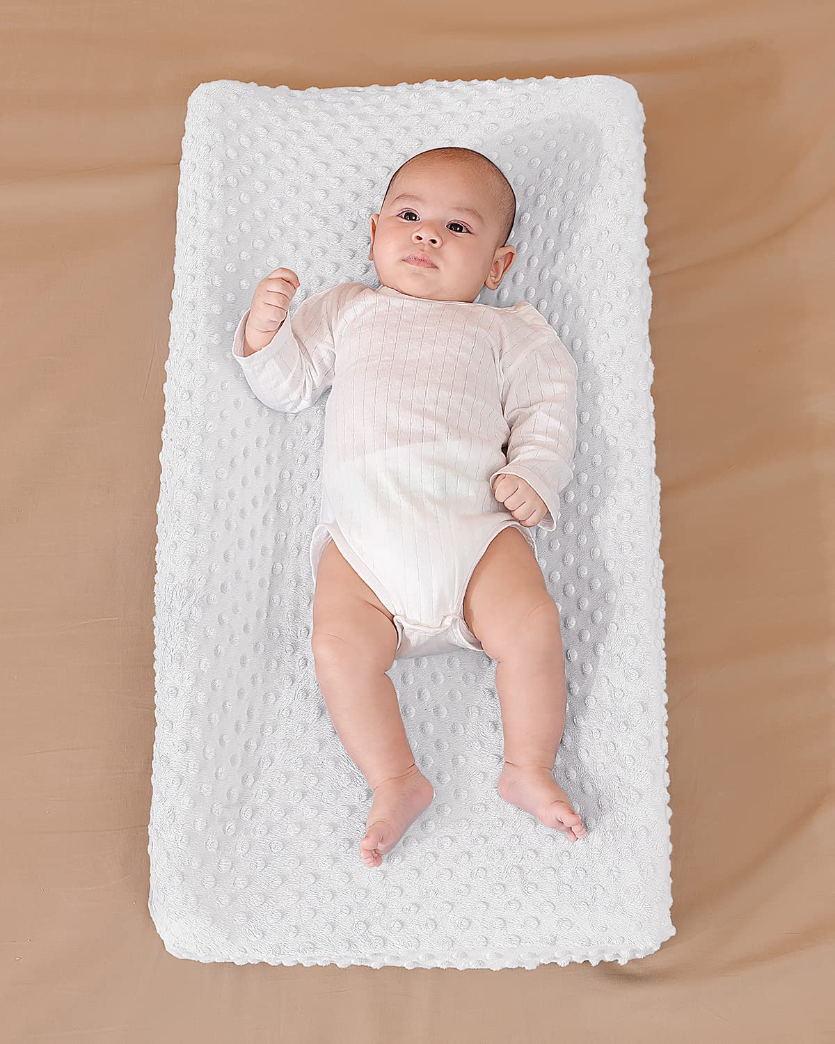 Solid Changing Table Pad Cover Cradle Sheet, Fits 32"/34''x16" Contoured Diaper Changing Pad, Ultra Soft Cozy Minky Dots Plush Changing Table Covers, Breathable Wipeable Removable (White)