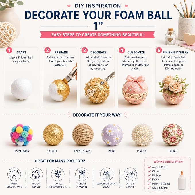 Evershine 100 Pack 1 Inch Craft Foam Ball