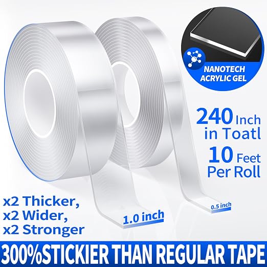 JIXZEN Double Sided Tape Heavy Duty 240", Extra Strong Removable Nano Mounting