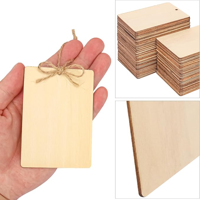 200 PCS Unfinished Wood Pieces – 2.5 x 3.5 inches Rustic Rectangular Wooden