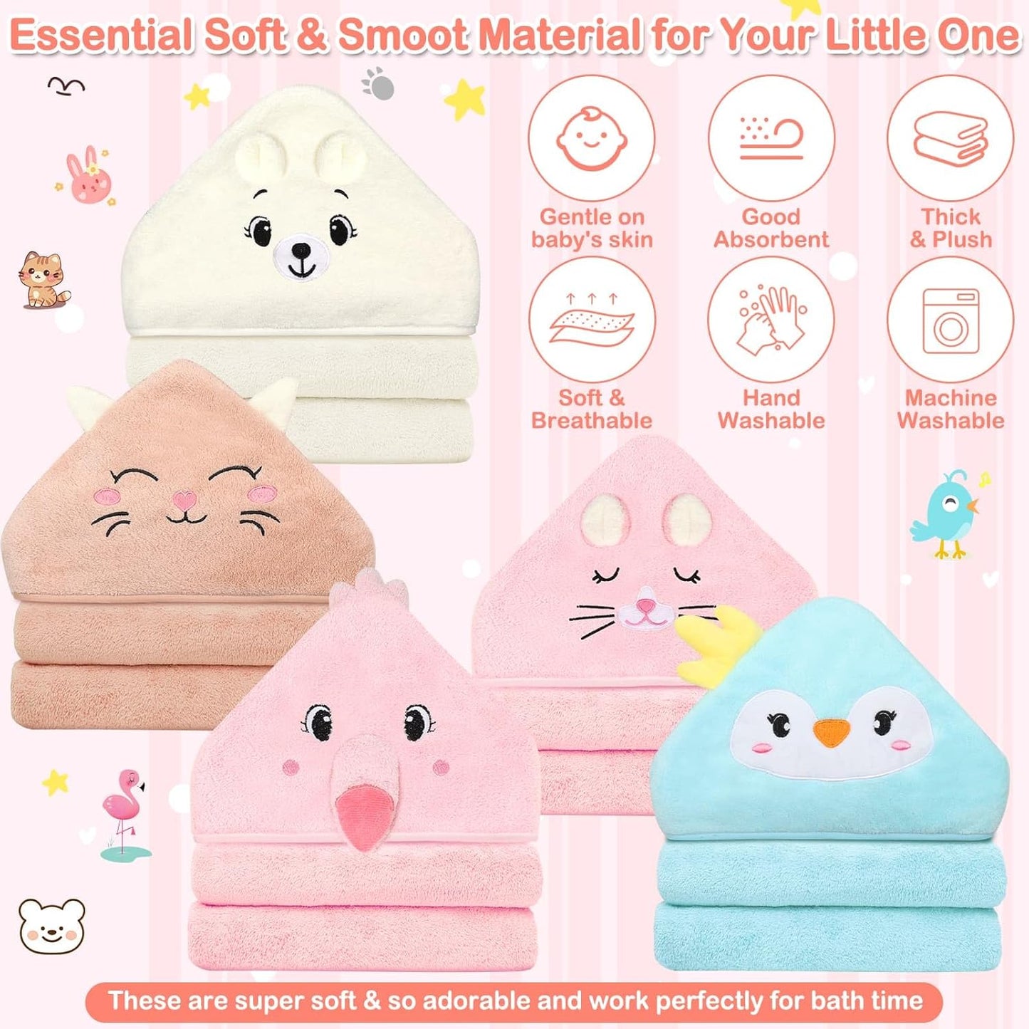 15 Pack Hooded Baby Towels, 5 Packs Soft Baby Bath Towels with Hood for Babies, 10 Packs Baby Washcloths for Newborns, Toddlers, and Kids- Absorbent, Baby Stuff Shower as Best Gifts for Boys and Girls