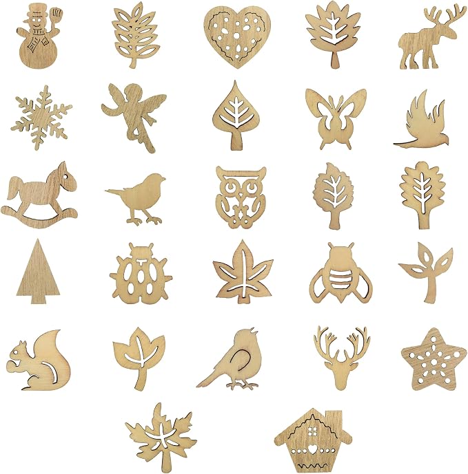 DIYOMR 200Pcs Hollow Wood Pieces Unfinished Wooden Vintage Embellishments
