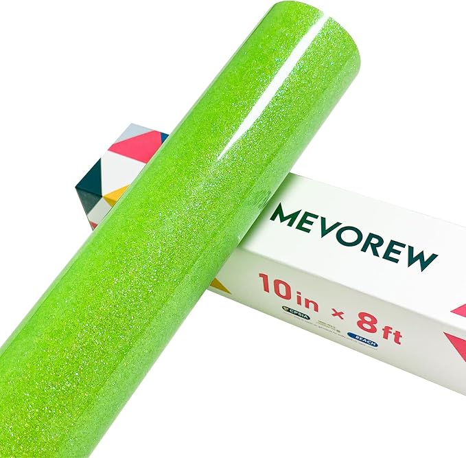 Neon Green Glitter HTV Heat Transfer Vinyl, Glitter Iron on Vinyl 10" x8ft |