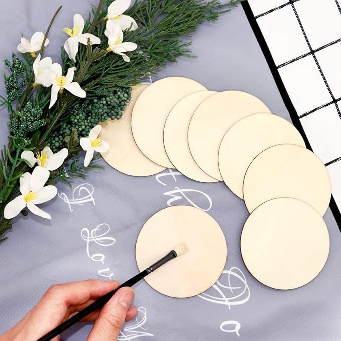 120 Pcs Unfinished Wood Circle Coins, 2 Inch Natural Wood Slices, Disc Blank
