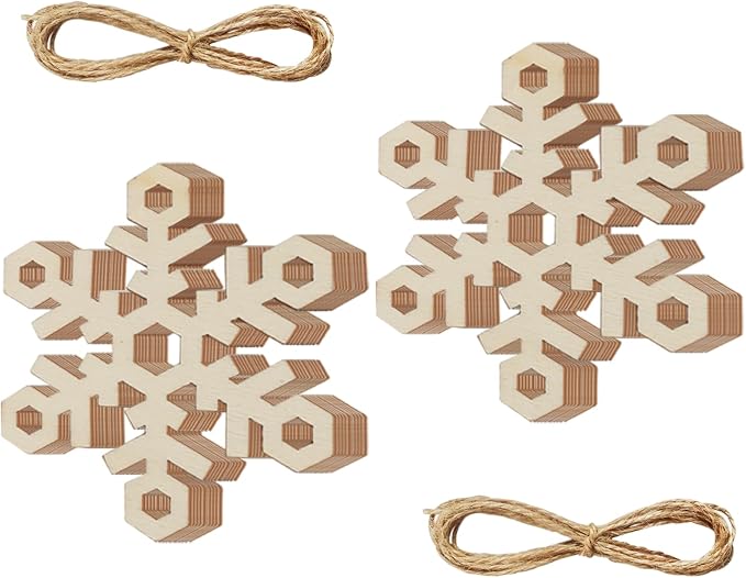 20Pcs Large Wooden Snowflake Unfinished Cutouts Christmas Ornaments DIY Craft