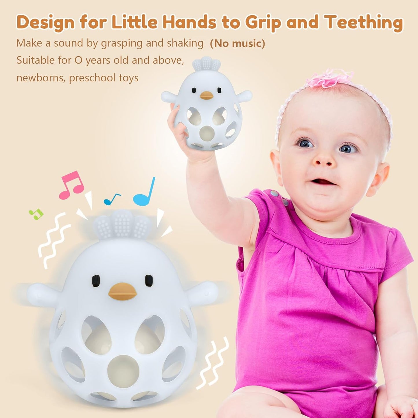MCGMITT Baby Teething Toys for 3-6 Months, Easy Grasp Silicone Baby Rattles 0-6-12 Months, BPA-Free Food Grade Montessori Sensory Toys, Soft Newborn Infant Teether for Teething Relief