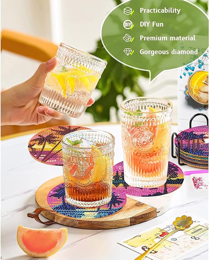 Clendo 8Pcs Diamond Painting Coasters Kits, DIY Landscape Diamond Art Coaster