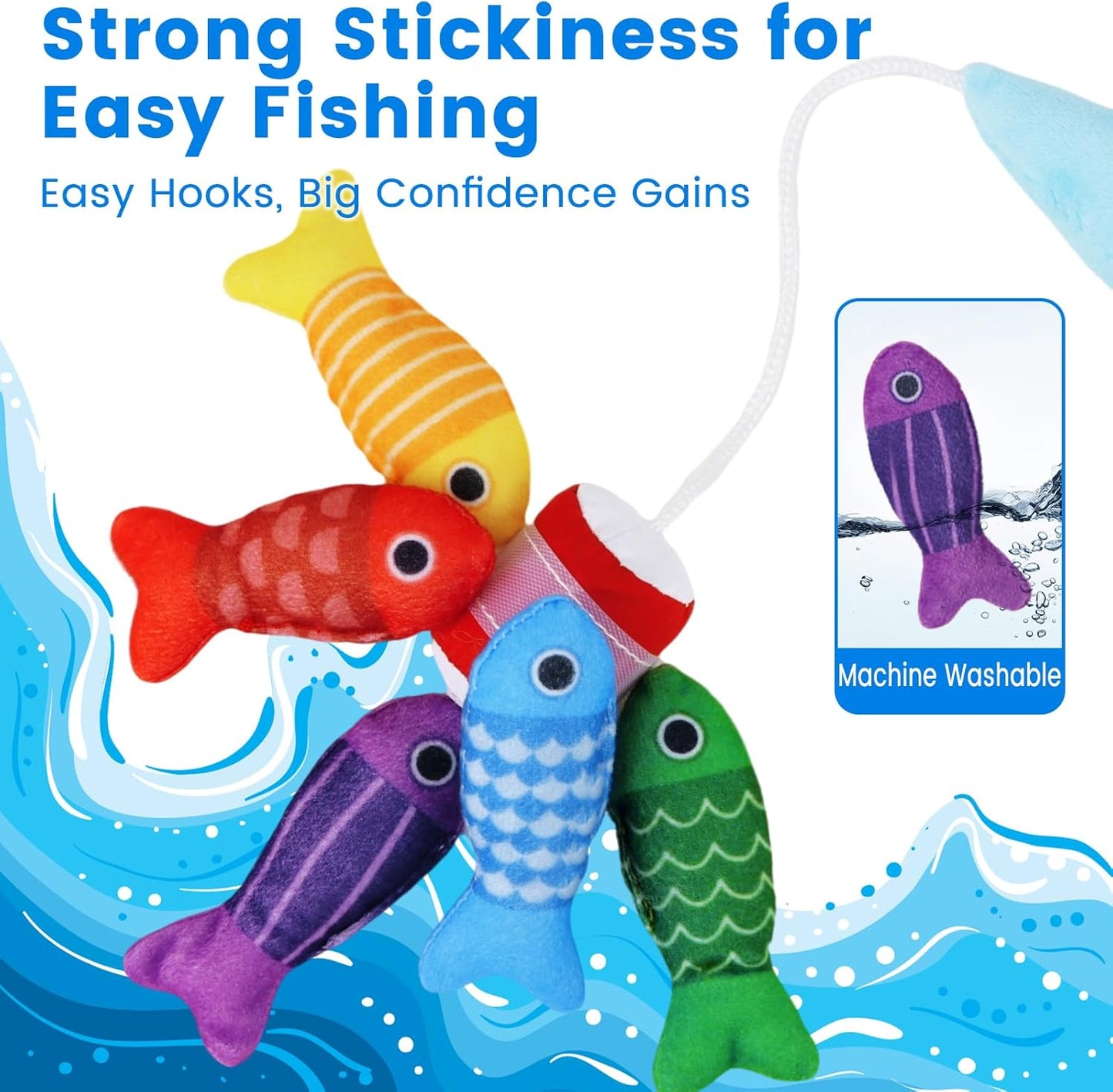 Montessori Toys for 1 Year Old Boy Girl Birthday Gift - Toddler Toys Cloth Fishing Game with Stacking Cups 1-3 - Number Counting Color Sorting Learning Baby Toy 12-18 Months