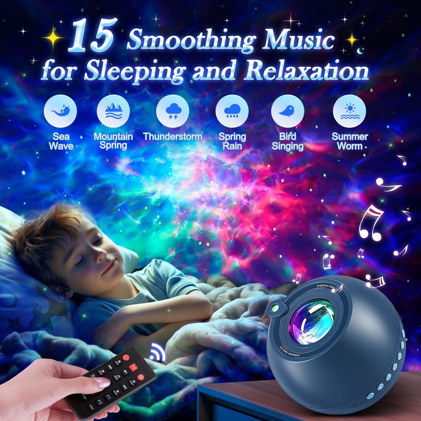 Star Projector,15 Colors Galaxy Projector for Bedroom,15White Noise Light Projector for Bedroom,5.0 Bluetooth Night Light Projector,Nebula Projector Star Lights