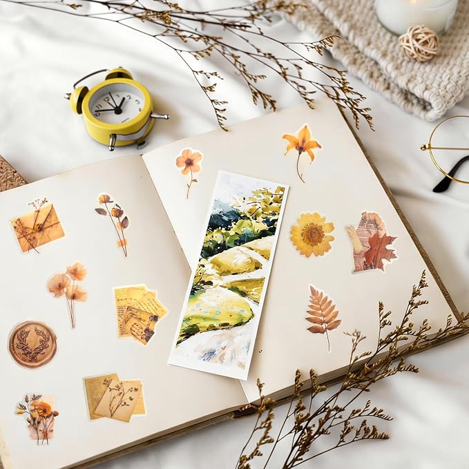 52Pcs Vintage Botanical Scrapbook Stickers Pack, Transparent Fern Leaf Stickers
