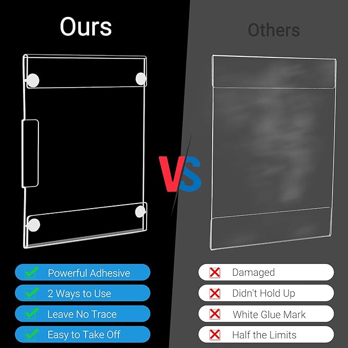 30 Pack Acrylic Sign Holder 8.5 x 11 Wall Mount, Vertical & Horizontal Use