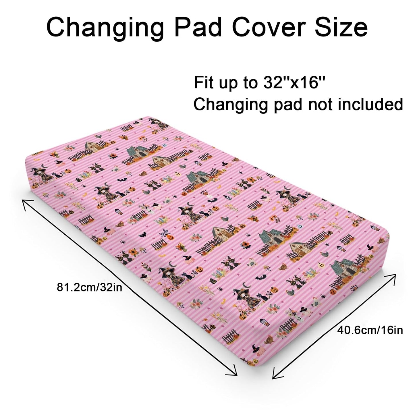 Fall Farm Witch Cats Baby Changing Pad Cover Halloween Farmhouse Pig Hen Bat Moon Pumpkins Floral Nursery Diaper Changing Table Sheets for Boy Girl Soft Stretch Changing Pad Table Mats 32''x16''