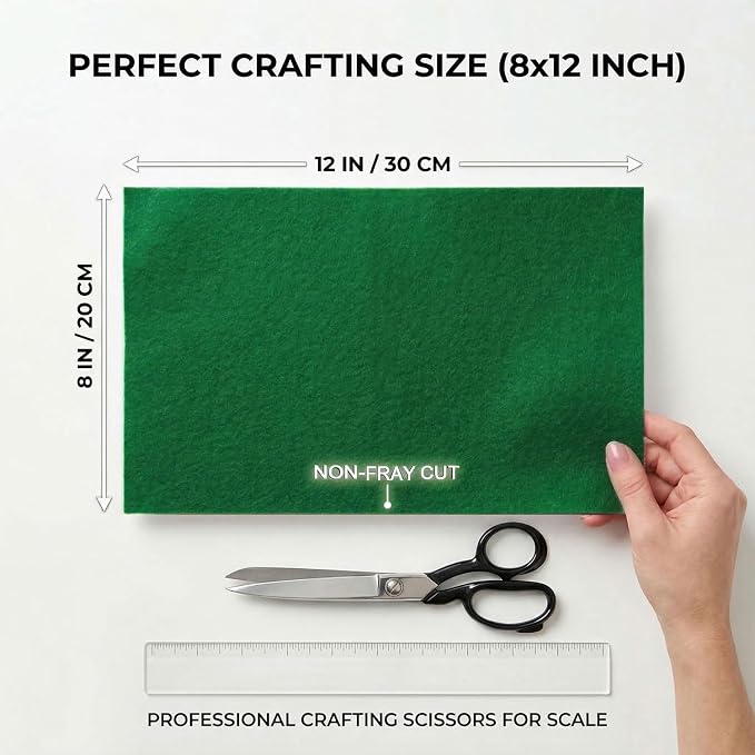 Emerald Green Felt Fabric Sheets Stiff 20 Pcs 8" X 12", 1mm Thick Assorted