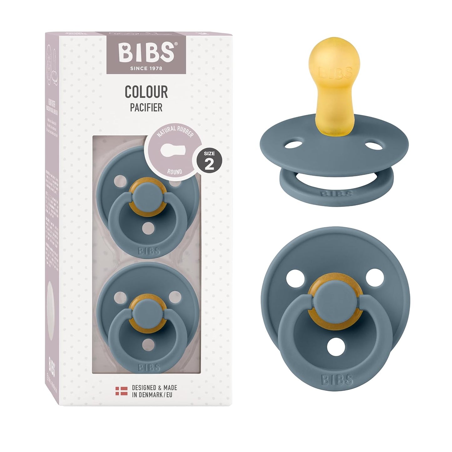 BIBS Pacifiers Colour Collection | Natural Rubber Baby Pacifier | Set of 2 BPA-Free Soothers | Made in Denmark | 6+ Months (Pack of 2) | Petrol Blue