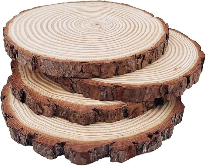Natural Round Discs Rustic Wood Slices 4 PCS 8.2-9 inch Unfinished Wood kit