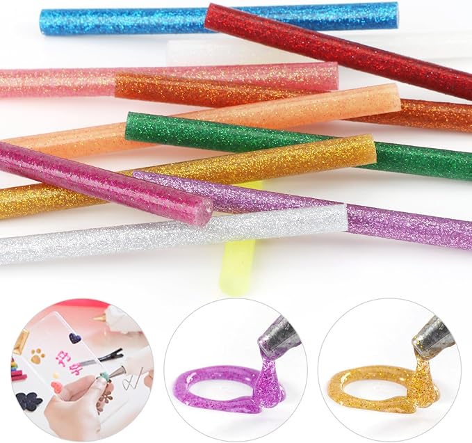 Colored Hot Glue Sticks Mini, 3.93 x 0.27 in Glitter Glue Stick, EVA Adhesive