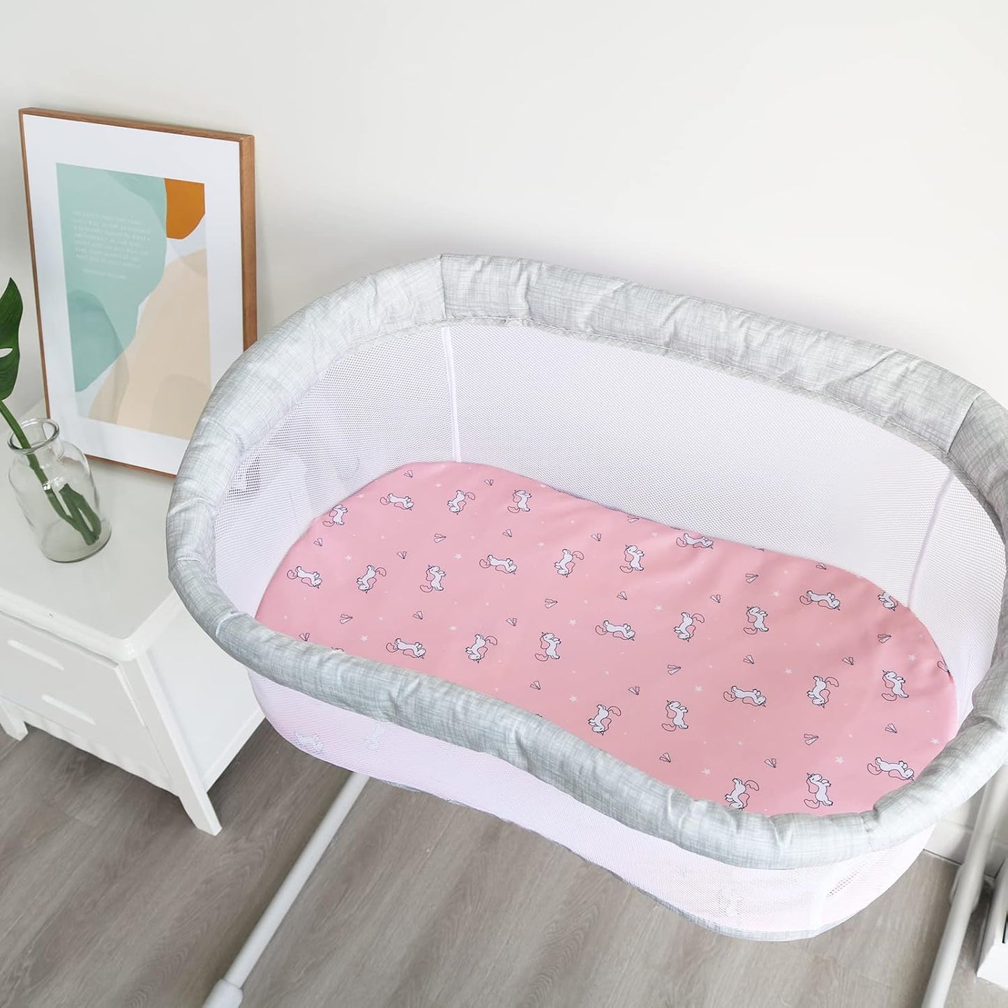 Bassinet Sheets 2 Pack, Stretchy Bassinet Sheet, Bassinet Sheets for Baby Girl Universal Fit for Rectangle, Oval, Hourglass Bassinet Pad/Mattress, Pink