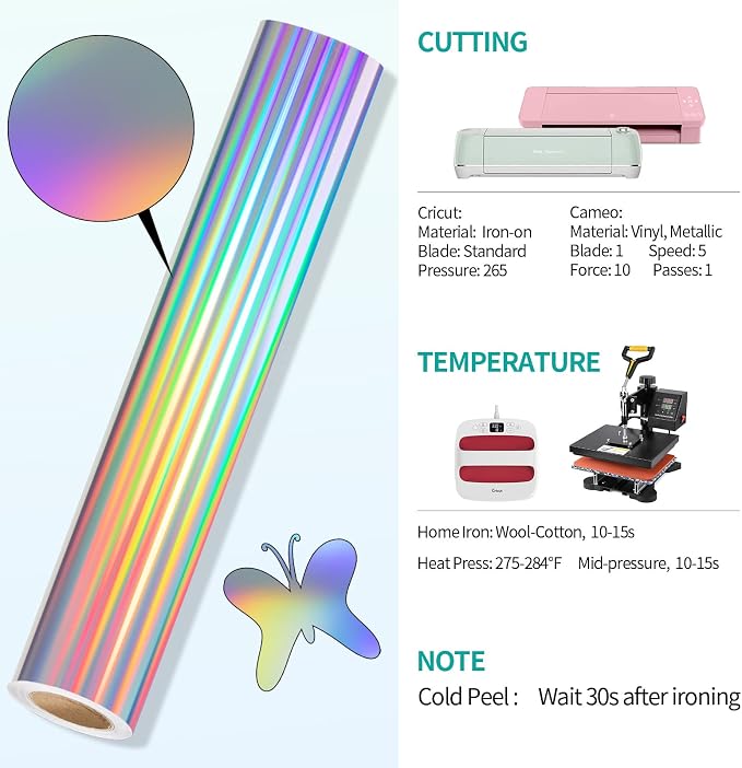 VINYL FROG Silver Holographic Heat Transfer Vinyl 12" x5ft Silver HTV Vinyl