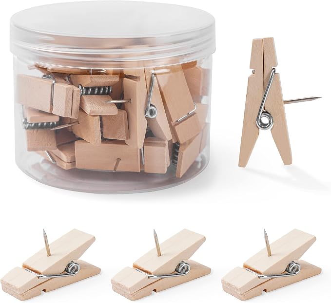 30pcs Cute Wooden Push Pin Clips