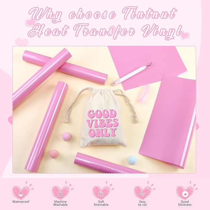 Tintnut Light Pink Heat Transfer Vinyl, easy cut & weed, stretch washable
