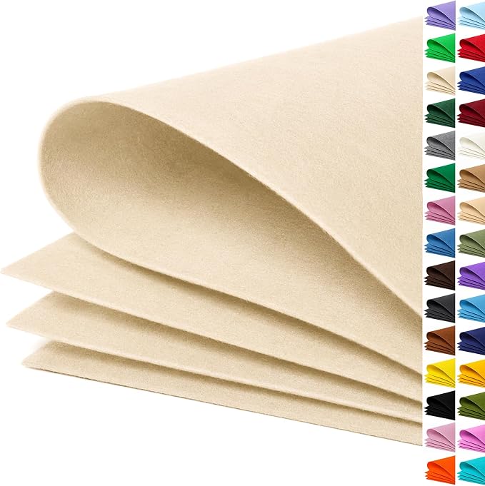 Ivory Large Felt Fabric 36" x 36", 1mm Stiff Felt Sheet, Nonwoven Fabric
